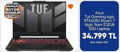 Asus Tuf Gaming 6gb RTX4050 Ryzen 7 16gb Ram 512GB SSD Laptop