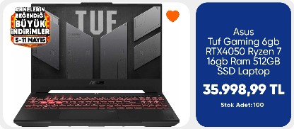 Asus Tuf Gaming 6gb RTX4050 Ryzen 7 16gb Ram 512GB SSD Laptop