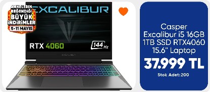 Casper Excalibur i5 16GB 1TB SSD RTX4060 15.6" Laptop
