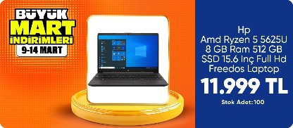HP 255 G9 9M3H2AT Amd Ryzen 5 5625U 8 GB Ram 512 GB SSD Amd Radeon Graphics 15.6 Inç Full Hd Freedos Siyah Taşınabilir Bilgisayar