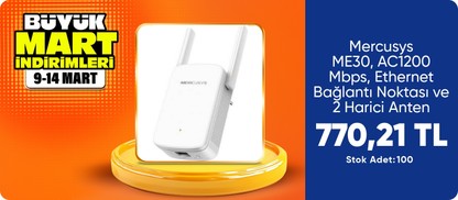 Mercusys ME30, AC1200 Mbps, 1× 10/100 Ethernet Bağlantı Noktası ve 2 Harici Anten, Dahili Access Point Modu, Tek Tuşla Kolay Kurulum, Mobil Uygulama Desteği, Dual-Band Wi-Fi 5 Menzil Genişletici