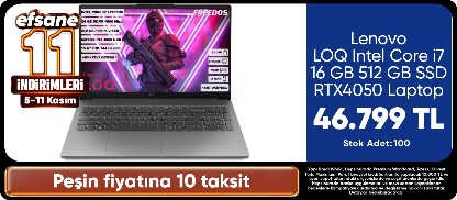 Lenovo LOQ Intel Core i7 16 GB 512 GB SSD RTX4050 Laptop