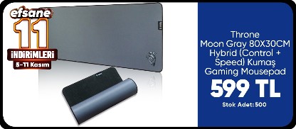 Throne Moon Gray 80X30CM Hybrid (Control + Speed) Kumaş Gaming Mousepad