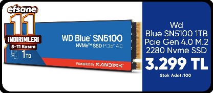 WD Blue SN5100 1tb WDS100T5B0E 7100/6700MB/S Pcıe Gen 4.0 M.2 2280 Nvme SSD