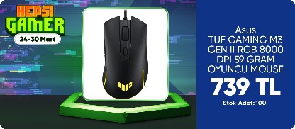 Asus TUF GAMING M3 GEN II RGB 8000 DPI 59 GRAM OYUNCU MOUSE