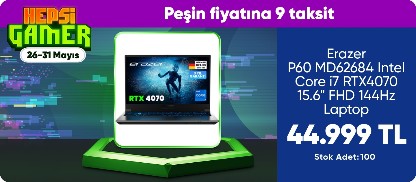 Erazer Deputy P60 MD62684 Intel Core i7 12650H 16GB 1TB SSD RTX4070 15.6" FHD 144Hz Taşınabilir Bilgisayar