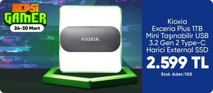Kioxia Exceria Plus 1TB Mini Taşınabilir USB 3.2 Gen 2 Type-C Harici External SSD 