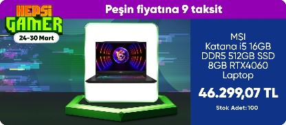 MSI Katana i5 16GB DDR5 512GB SSD 8GB RTX4060 Laptop