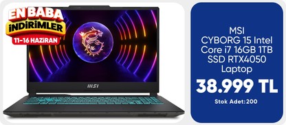 MSI CYBORG 15 Intel Core i7 16GB 1TB SSD RTX4050 Laptop