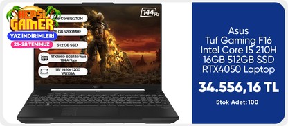 Asus Tuf Gaming F16 Intel Core I5 210H 16GB 512GB SSD RTX4050 Laptop