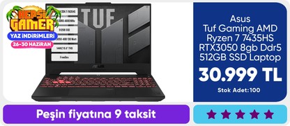 Asus Tuf Gaming AMD Ryzen 7 7435HS RTX3050 8gb Ddr5 512GB SSD Laptop