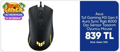 Asus Tuf Gaming M3 Gen II Aura Sync Rgb 8000 Dpı Sensor Tasarım Oyuncu Mouse