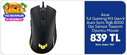 Asus Tuf Gaming M3 Gen II Aura Sync Rgb 8000 Dpı Sensor Tasarım Oyuncu Mouse