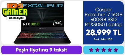Casper Excalibur i7 16GB 500GB SSD RTX3050 Laptop