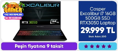 Casper Excalibur i7 16GB 500GB SSD RTX3050 Laptop