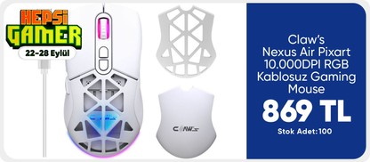 Claw’s Nexus Air Pixart 10.000DPI RGB Kablosuz Gaming Mouse