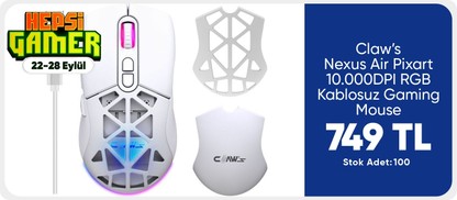 Claw’s Nexus Air Pixart 10.000DPI RGB Kablosuz Gaming Mouse