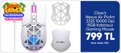 Claw’s Nexus Air PixArt 3325 10000 Dpi RGB Kablosuz Gaming Mouse