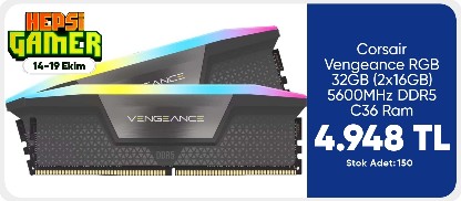 Corsair Vengeance RGB 32GB (2x16GB) 5600MHz DDR5 C36 Ram