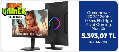 Gamepower L20 24'' 240Hz 0.5ms Fhd Rgb Pivot Gaming Monitör 