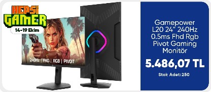 Gamepower L20 24'' 240Hz 0.5ms Fhd Rgb Pivot Gaming Monitör 