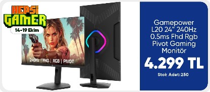 Gamepower L20 24'' 240Hz 0.5ms Fhd Rgb Pivot Gaming Monitör 