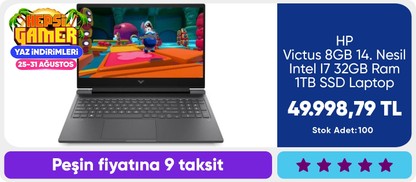 HP Victus 8GB  14. Nesil Intel I7 32GB Ram 1TB SSD Laptop