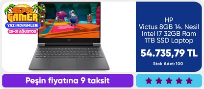 HP Victus 8GB  14. Nesil Intel I7 32GB Ram 1TB SSD Laptop