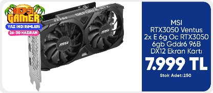 Msı RTX3050 Ventus 2x E 6g Oc RTX3050 6gb Gddr6 96B DX12 Ekran Kartı