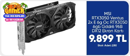 Msı RTX3050 Ventus 2x E 6g Oc RTX3050 6gb Gddr6 96B DX12 Ekran Kartı