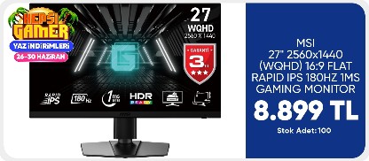 MSI 27" 2560x1440 (WQHD) 16:9 FLAT RAPID IPS 180HZ 1MS GAMING MONITOR