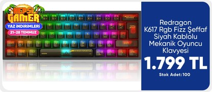 Redragon K617 Rgb Fizz Şeffaf Siyah Kablolu Mekanik Oyuncu Klavyesi
