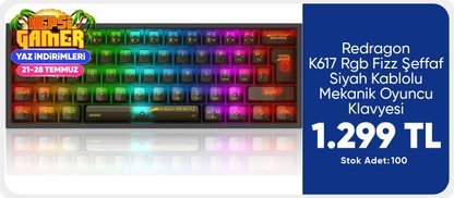 Redragon K617 Rgb Fizz Şeffaf Siyah Kablolu Mekanik Oyuncu Klavyesi