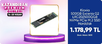 Kioxia 500GB Exceria G2 LRC20Z500GG8 2100-1700MB-sn NVMe PCIe M.2 SSD Harddisk
