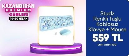 Studz M600 Renkli Tuşlu Kablosuz Türkçe Q Multimedia Klavye + Mouse