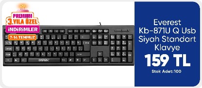 Everest Kb-871U Q Usb Siyah Standart Klavye