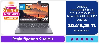 Lenovo Ideapad Slim 3 Intel Core i5 16GB Ram 512 GB SSD 16'' Laptop