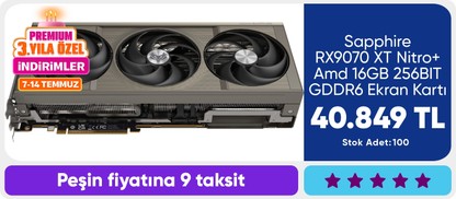 Sapphire RX9070 XT Nitro+ Amd 16GB 256BIT GDDR6 Ekran Kartı 11348-01-20G