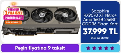 Sapphire RX9070 XT Nitro+ Amd 16GB 256BIT GDDR6 Ekran Kartı 11348-01-20G