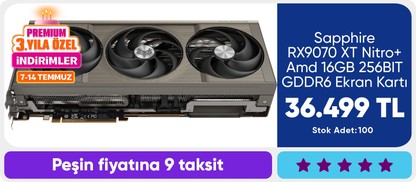 Sapphire RX9070 XT Nitro+ Amd 16GB 256BIT GDDR6 Ekran Kartı 11348-01-20G