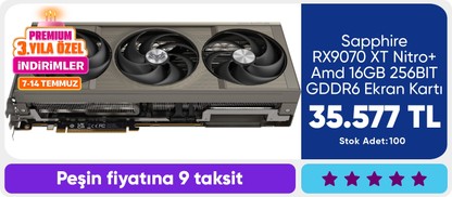 Sapphire RX9070 XT Nitro+ Amd 16GB 256BIT GDDR6 Ekran Kartı 11348-01-20G