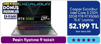 Casper Excalibur Intel Core 5 210H 32GB 1TB RTX5060 15.6" Laptop
