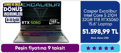 Casper Excalibur Intel Core 5 210H 32GB 1TB RTX5060 15.6" Laptop
