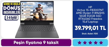 HP Victus 15-FB3007NT AMD Ryzen 9 8945HS 16GB 512GB SSD RTX4060 Freedos 15.6" Taşınabilir Bilgisayar B82WDEA