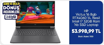 HP Victus 16 8gb RTX4060 14. Nesil Intel I7 32GB Ram 1tb SSD Laptop		