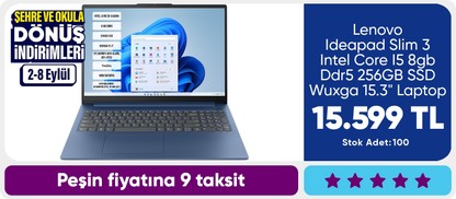 Lenovo Ideapad Slim 3 Intel Core I5 8gb Ddr5 256GB SSD Wuxga 15.3" Laptop