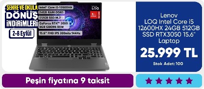 Lenovo LOQ Intel Core i5 12600HX 24GB 512GB SSD RTX3050 15.6" Laptop