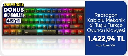 Redragon K617 Rgb Fizz Şeffaf Siyah Kablolu Mekanik 61 Tuşlu Türkçe Oyuncu Klavyesi