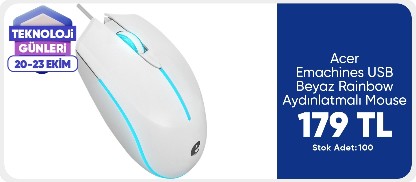 Acer Emachines USB Beyaz Rainbow Aydınlatmalı Mouse