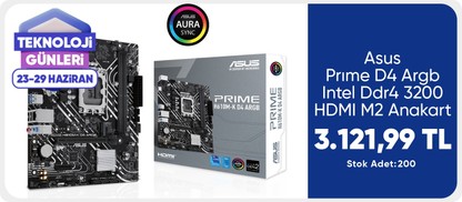 Asus Prıme  D4 Argb Intel Ddr4 3200 HDMI M2 Anakart